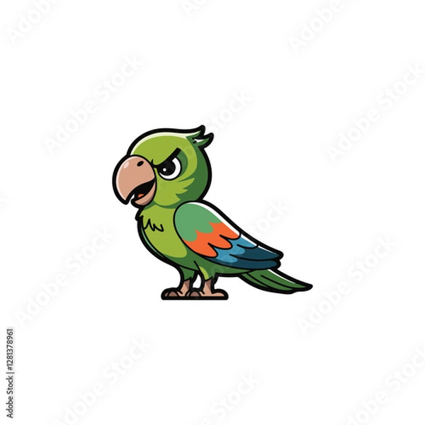 Obraz create a vector style simple cartoon little angry parrot white background. 