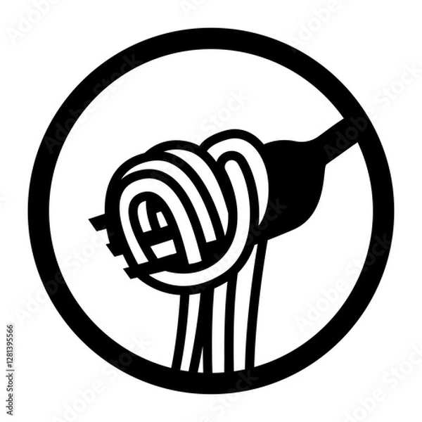 Obraz white pasta icon featuring a fork twirling spaghetti inside a circular outline symbolizing Italian cuisine or noodle dishes.
