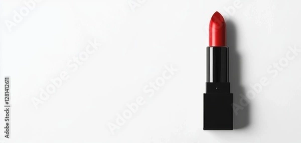 Fototapeta A classic red lipstick with a creamy swatch, displayed on a minimalist white surface for a chic, elegant look