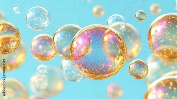Obraz Ethereal floating bubbles on light blue backdrop for abstract design