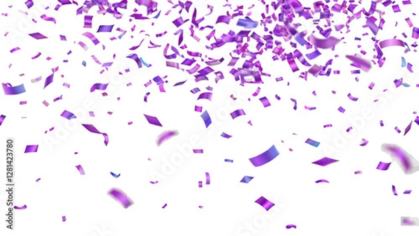 Fototapeta Falling shiny purple confetti on transparent background.