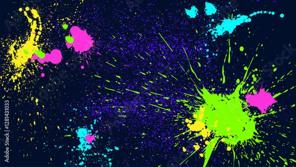 Fototapeta Dark grunge abstract background with splashes of neon paint.