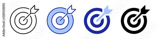 Fototapeta Target and Goal abstract Vector icons Set. Darts icon thin line illustration in Four Different Style.