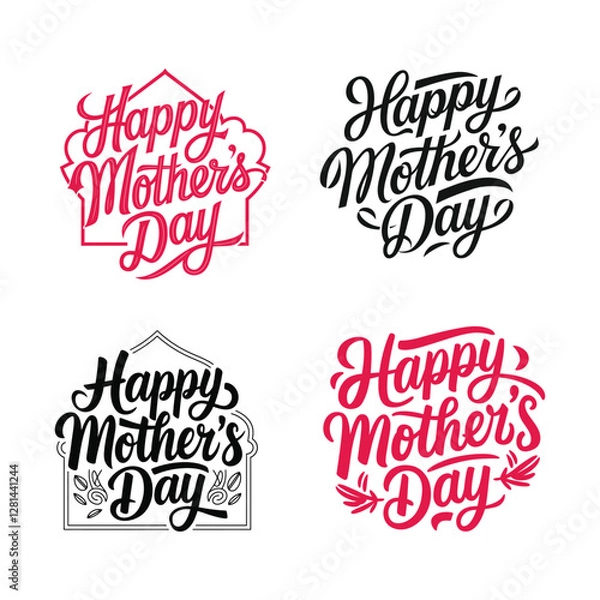Fototapeta Happy Mothers Day lettering set. Handmade calligraphy vector illustration. Mother's day card with heart