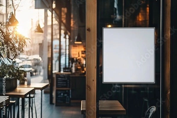 Fototapeta Blank White Square Poster Mockup: Elegant Minimalist Design for Modern Presentations, Branding, and Advertising. Perfect for showcasing your artwork, text, or logo on a clean, contemporary glass      