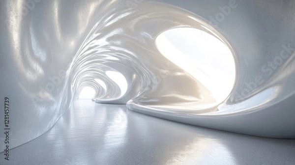 Fototapeta Abstract White Architectural Corridor Design With Light