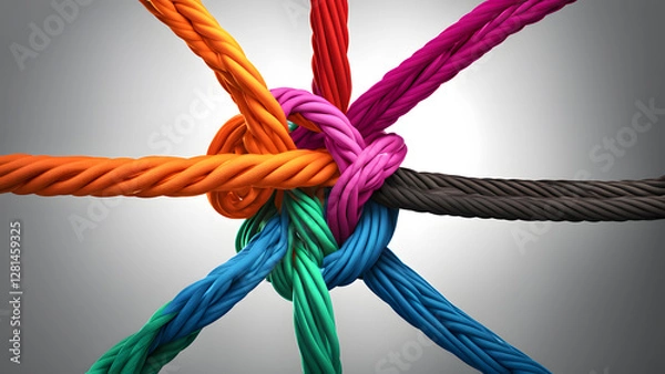 Fototapeta A colorful rope knot with a white background