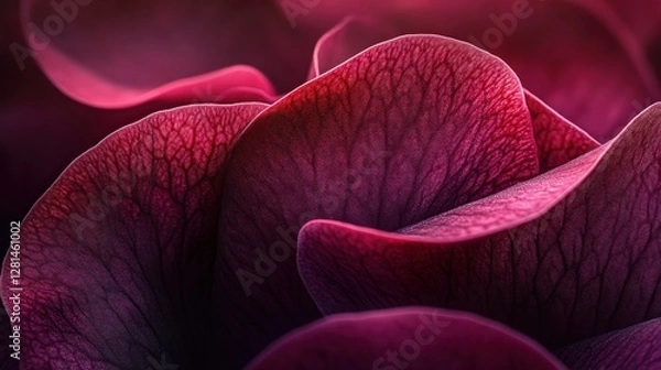 Fototapeta Deep Rose Petal Texture. A captivating close-up reveals the delicate textures and deep shades of a rose petals, creating an abstract natural art piece.