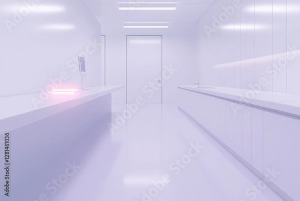 Fototapeta Bright, sterile corridor featuring smooth surfaces and minimalis
