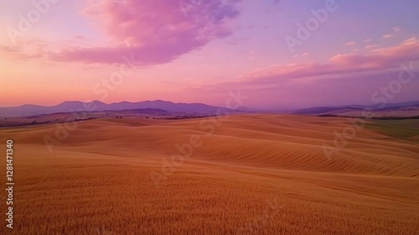 Obraz Golden wheat field rolling hills sunset landscape.
