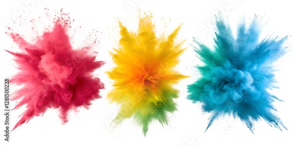 Fototapeta Color powder explosion on white, vibrant artistic effect, Cut Out