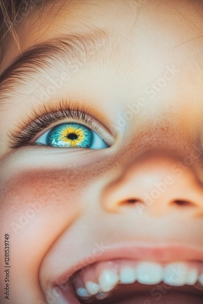 Fototapeta Bright, joyful expression with vivid colors reflecting in sparkl