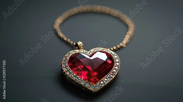 Fototapeta A sparkling ruby heart pendant on a necklace