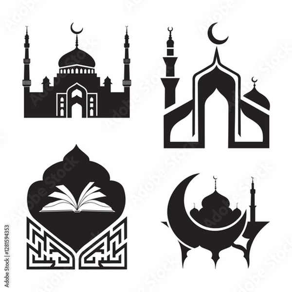 Obraz Modern Islamic Logo Set – Mosque, Crescent, and Spiritual Icons