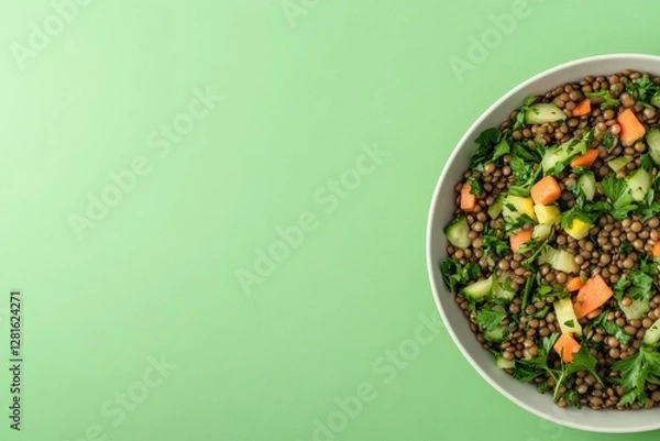 Obraz Fresh salad in bowl showcases vibrant greens and colorful veggie