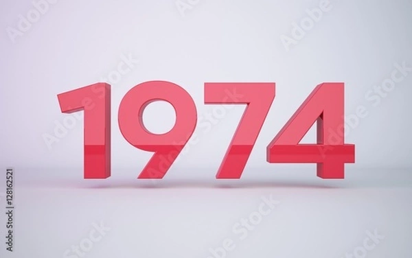 Fototapeta 3d rendering red year 1974 on white background