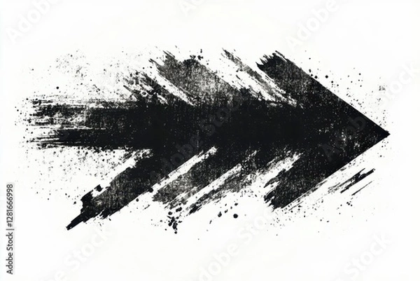 Fototapeta dynamic black brushstroke arrow design with textured edges and splatter effect on white background bold grunge aesthetic