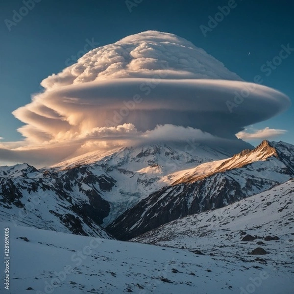 Obraz A surreal sky with lenticular clouds forming over a majestic peak.
