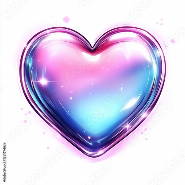 Obraz Pink holographic heart in y2k style