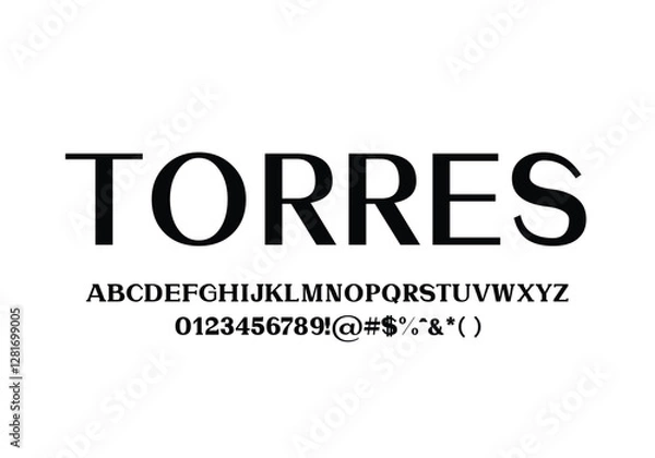 Fototapeta Torres font for logo and headline. Isolated Vector typeset