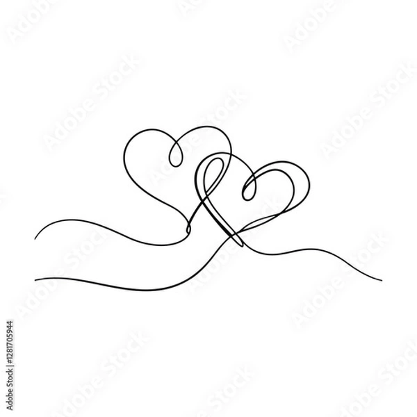 Obraz Intertwined Hearts OneLine Drawing, Love, Romance, Unity, Passion, Couple, Affection, Commitment, Re