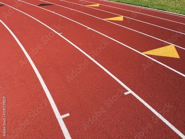 Obraz Red running track yellow arrows