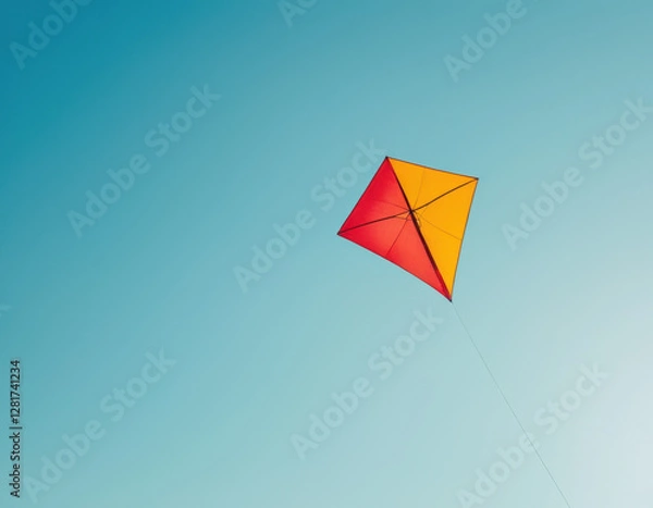 Obraz Simple Vector Illustration of Orange Kite on Blue Sky Background