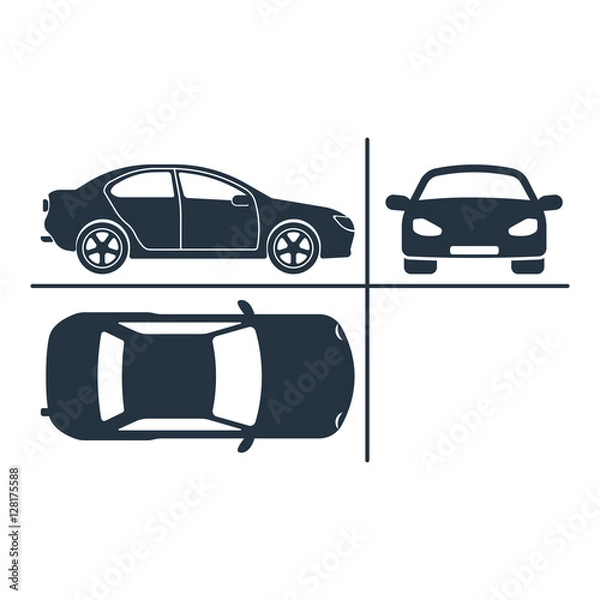 Fototapeta front, side, top car projection isolated icon on white backgroun