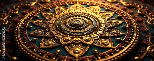 Fototapeta Intricate gold mandala, ornate details, luxury background, sacred geometry, graphic, shimmer