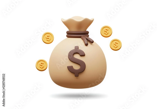 Fototapeta 3D money bag Concept isolated on a white background create with ai
