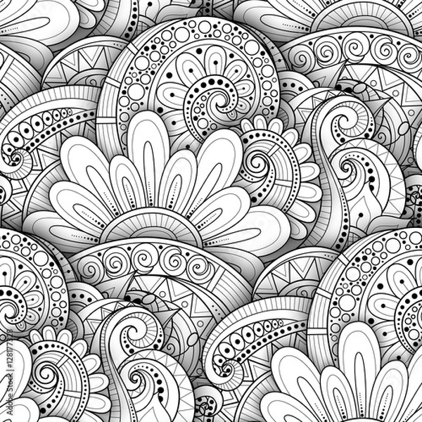 Fototapeta Vector Seamless Monochrome Floral Pattern
