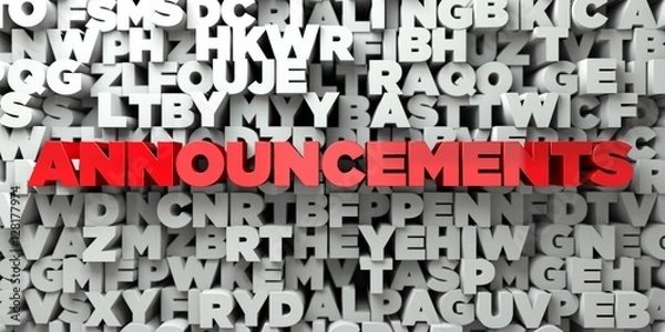 Obraz OGŁOSZENIA - Czerwony tekst na tle typografii - 3D renderowany obraz royalty free. Ten obraz może być użyty jako baner reklamowy online lub pocztówka drukowana.