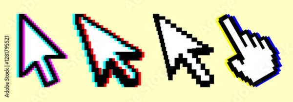 Obraz pixel glitch mouse cursor arrows set. 
