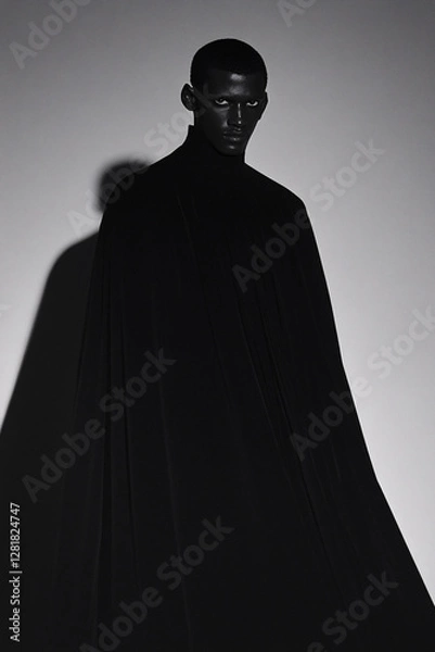 Obraz Dramatic High-Contrast Portrait of a Male Model in Moody Lighting, Featuring Fashion Aesthetics with Strong Shadows and Bold Color Accents