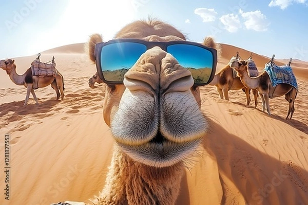 Obraz Cool camel selfie, desert dunes