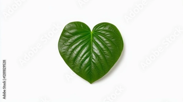 Obraz Heart-Shaped Green Leaf on a Clean White Background for Design Use