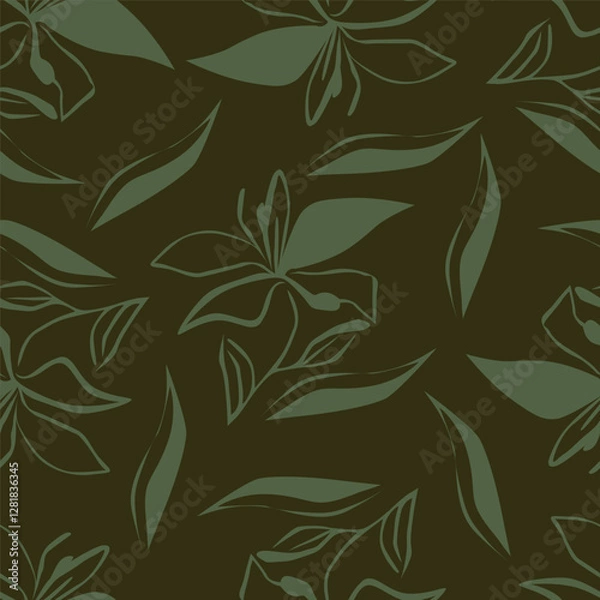 Fototapeta Colorful hibiscus flower with tropical leaf seamless pattern design for summer holidays background