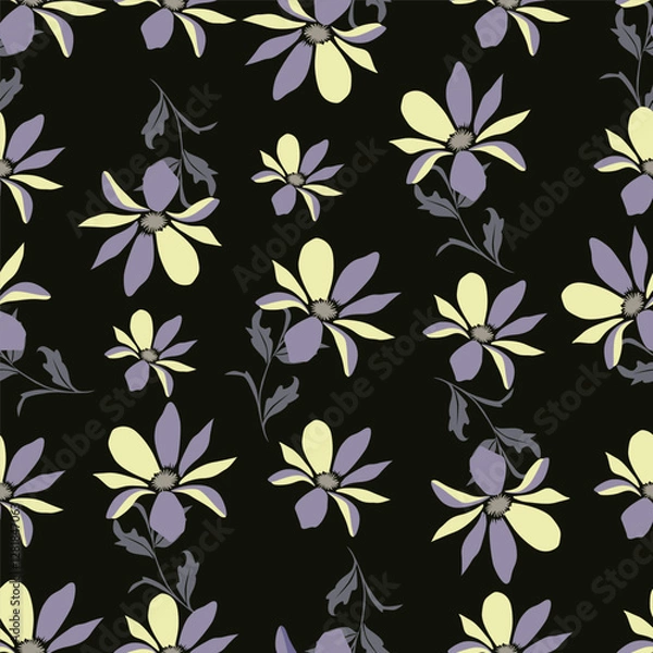 Fototapeta seamless pattern of flowers, branches and leaves