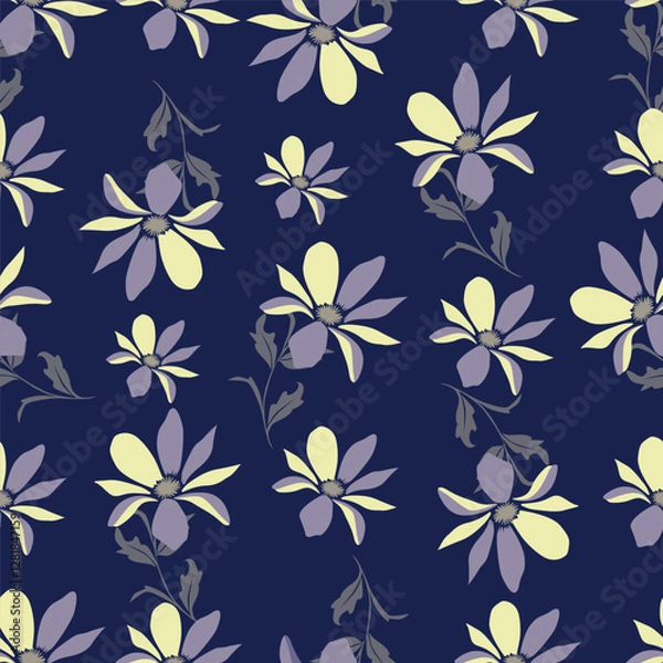 Fototapeta seamless pattern of flowers, branches and leaves