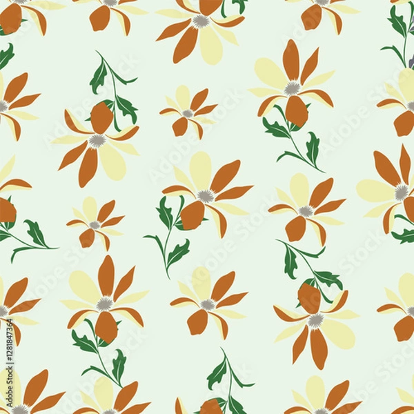 Fototapeta seamless pattern of flowers, branches and leaves