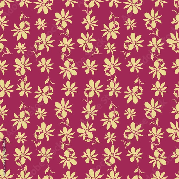 Fototapeta Colorful hibiscus flower with tropical leaf seamless pattern design for summer holidays background