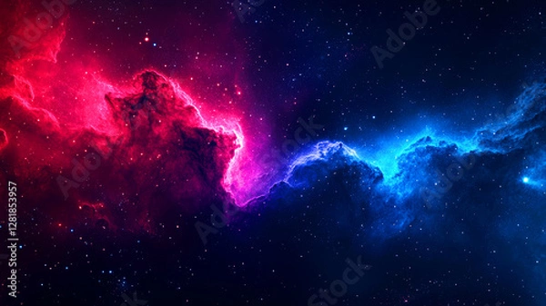 Fototapeta Stunning Cosmic Sky Nebula Display of Vibrant Pink and Blue Nebulae, swirling through the dark expanse of space Abstract Background