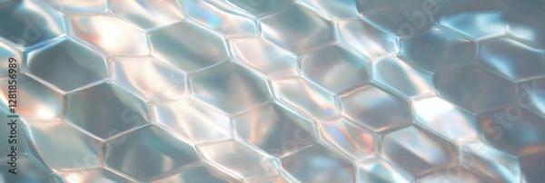 Fototapeta Frosted hexagonal mesh texture on bright background for creative design