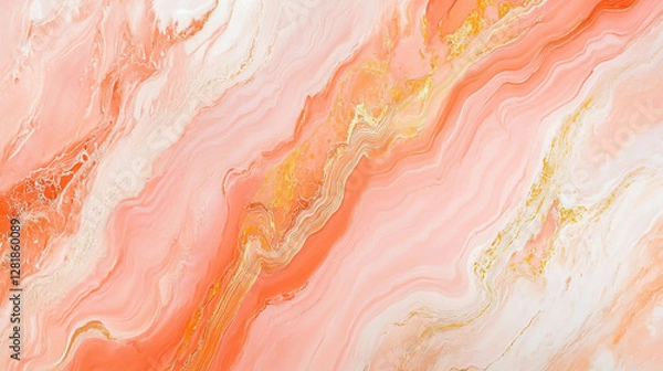 Fototapeta Elegant glossy peach pink marble texture with subtle light brown accents for creative design projects