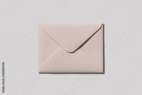 Obraz Soft Correspondence: A close-up, overhead shot of a pale pink envelope, casting a gentle shadow, suggesting the delivery of a private note or invitation. 