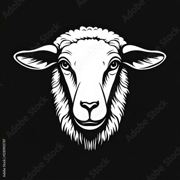 Fototapeta Stylized illustration of a sheep's face in white outline on a black background. Perfect for animal lovers and farm-themed designs.