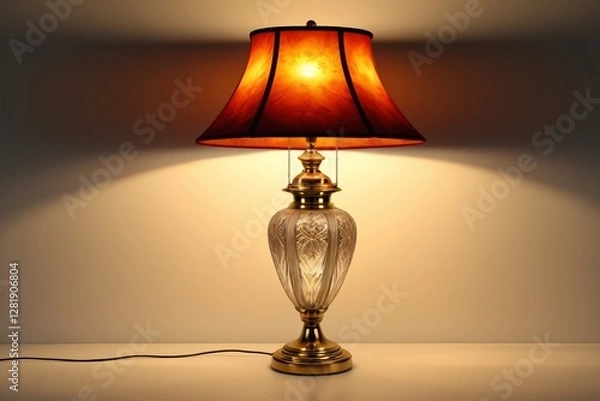 Fototapeta there is a lamp that is on a table with a red shade