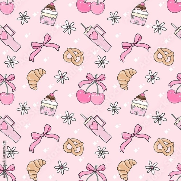 Fototapeta Kawaii Sweet Bakery Wonderland – Cute and  Cozy Dessert Pattern. Sweet and Cute Delight Pattern. Ideal for fabric,scrapbooking,banner , card, wrapping paper