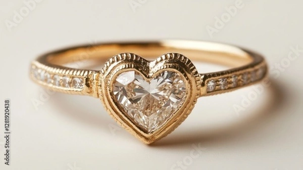 Obraz Heart-shaped diamond ring in gold setting.