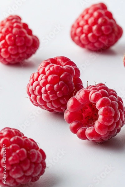 Obraz Leckere frische Himbeeren auf weissem Hintergrund